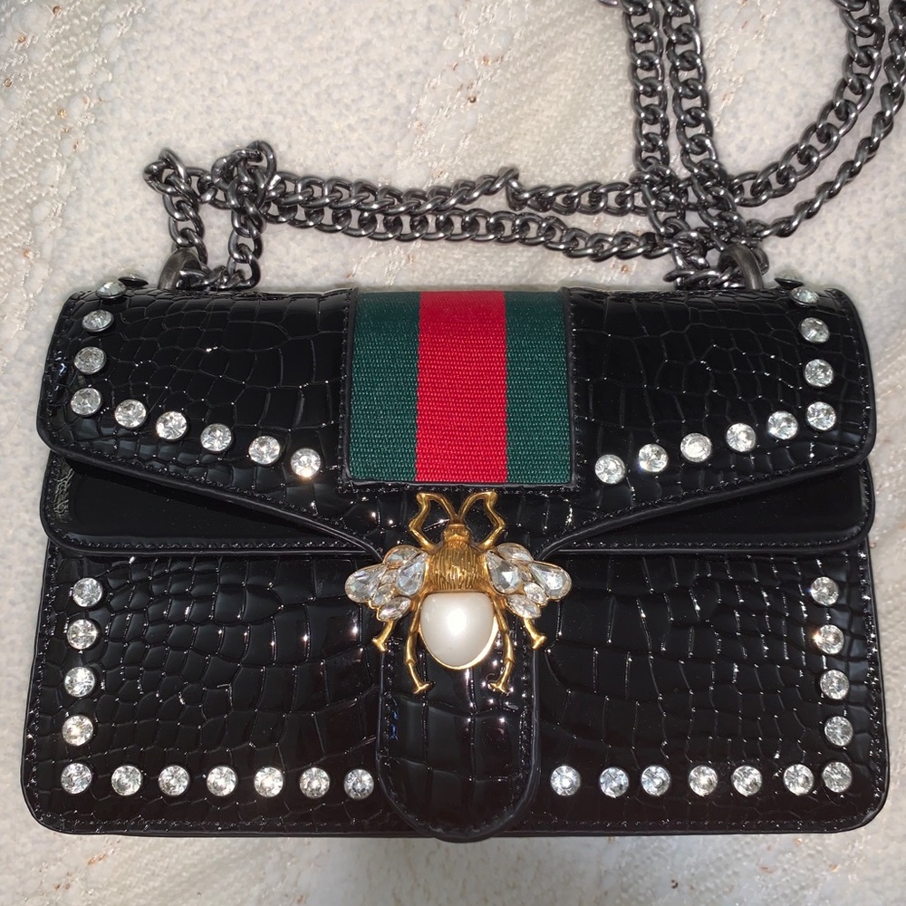 Leather Crossbody Bag with Bee